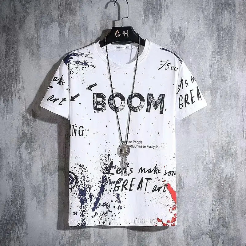Men's Hip-hop Graffiti Print Short Sleeve Shirt