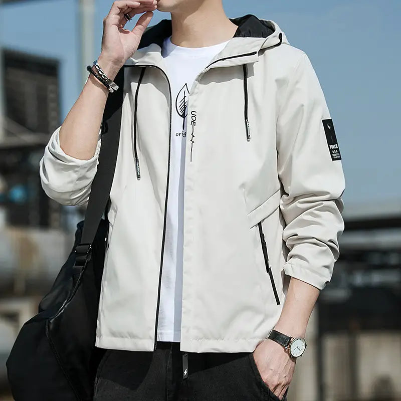 Men's Hooded Flying Jacket Beige 2024 Autumn
