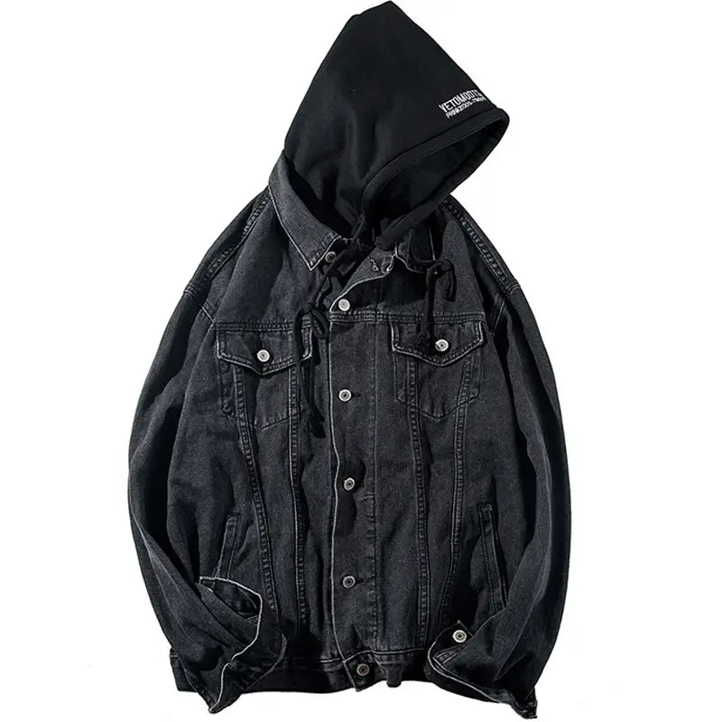 Men's Korean Style Hooded Denim Jacket Blue Gray