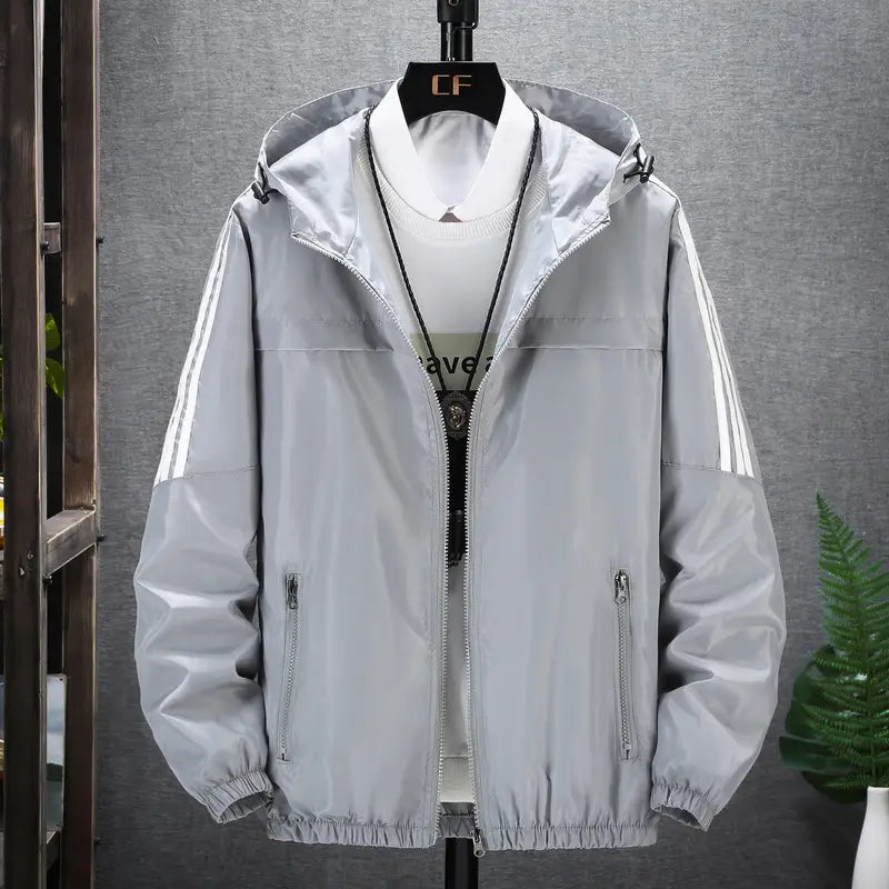 Men Black Hooded Sweatshirt with White Stripes