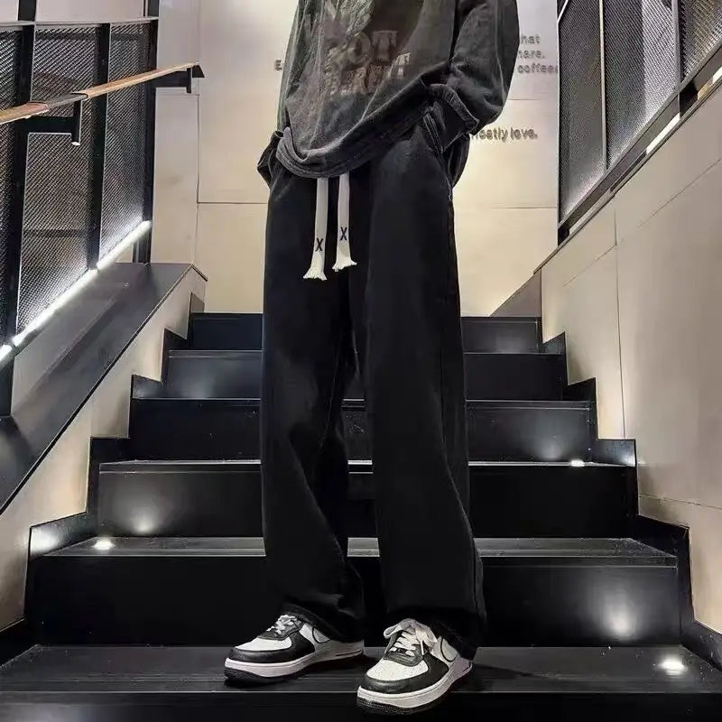 Men's Wide Leg Straight Leg Jeans Spring Autumn Loose Fit