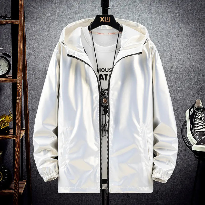 Men's Blue Korean Style Hooded Jacket Large