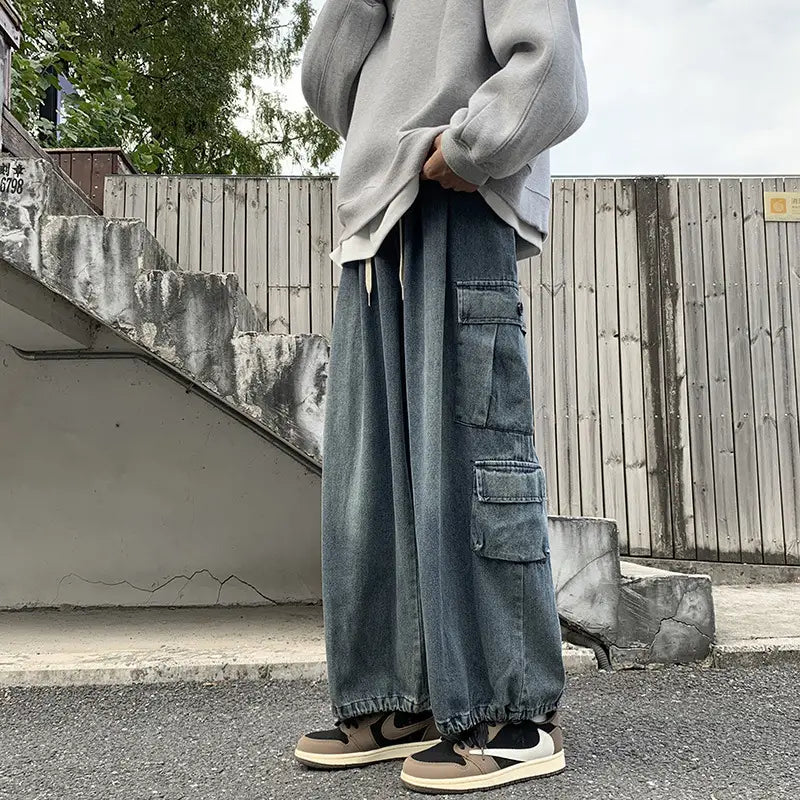 Men's Wide-leg Cowboy Foot Pants Autumn Winter Hong Kong Style