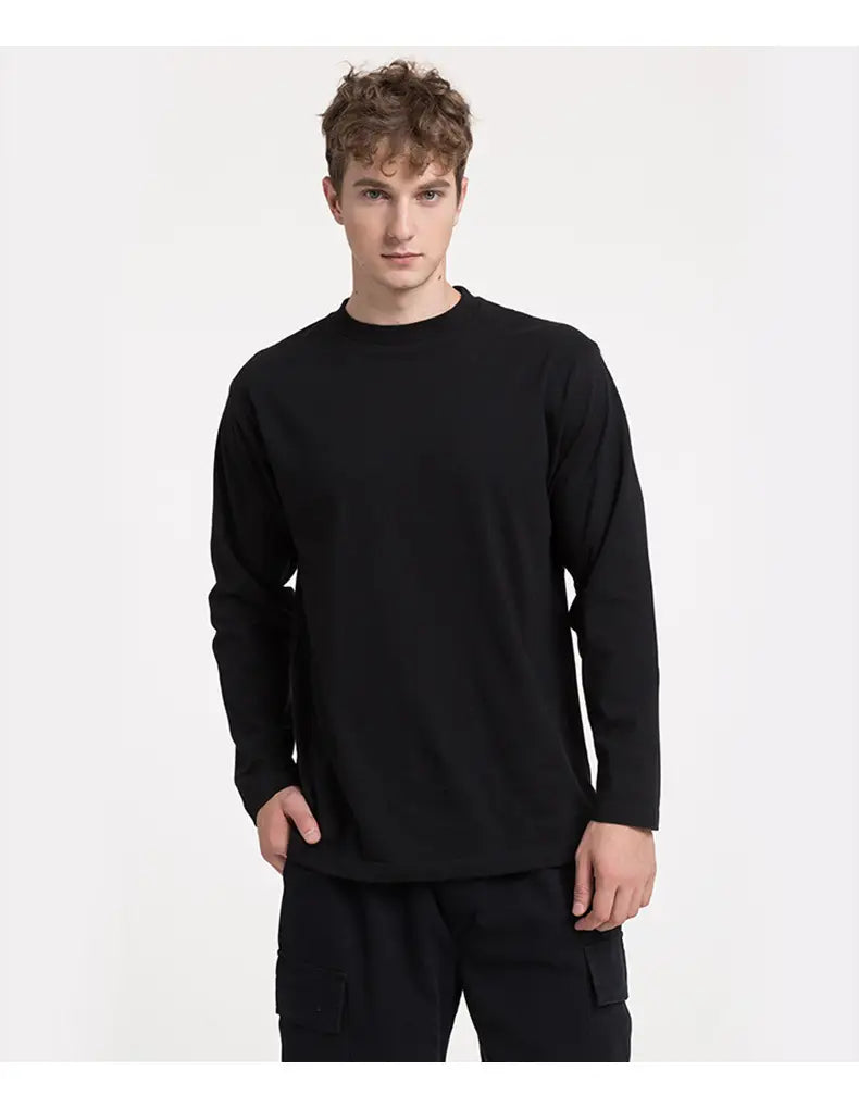 Men Black Cotton Long Sleeve T-Shirt Loose Fit