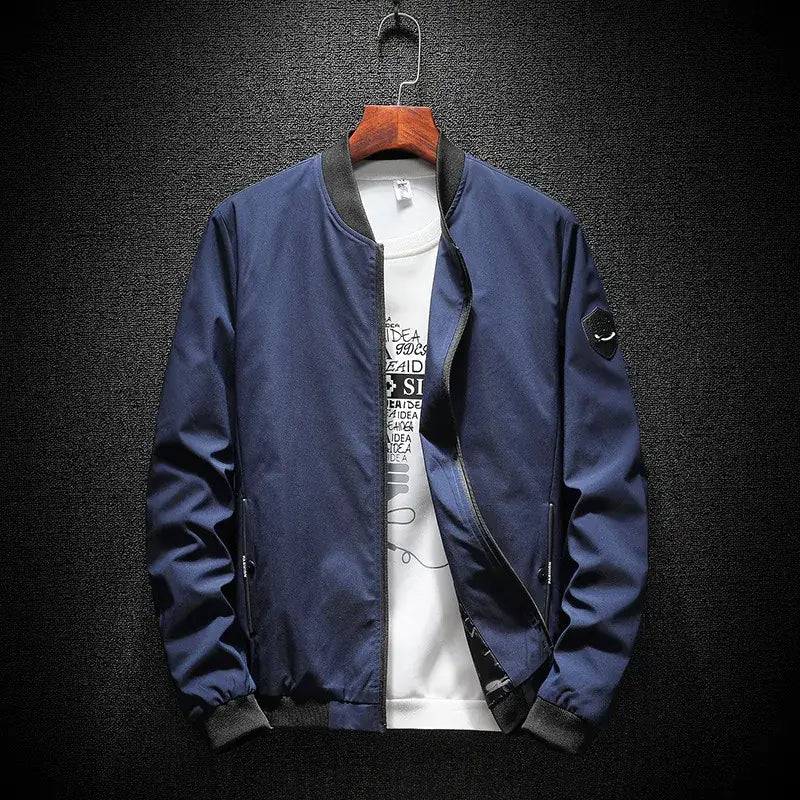 Men's Green Baseball Collar Jacket Solid Color Youth Casual Coat