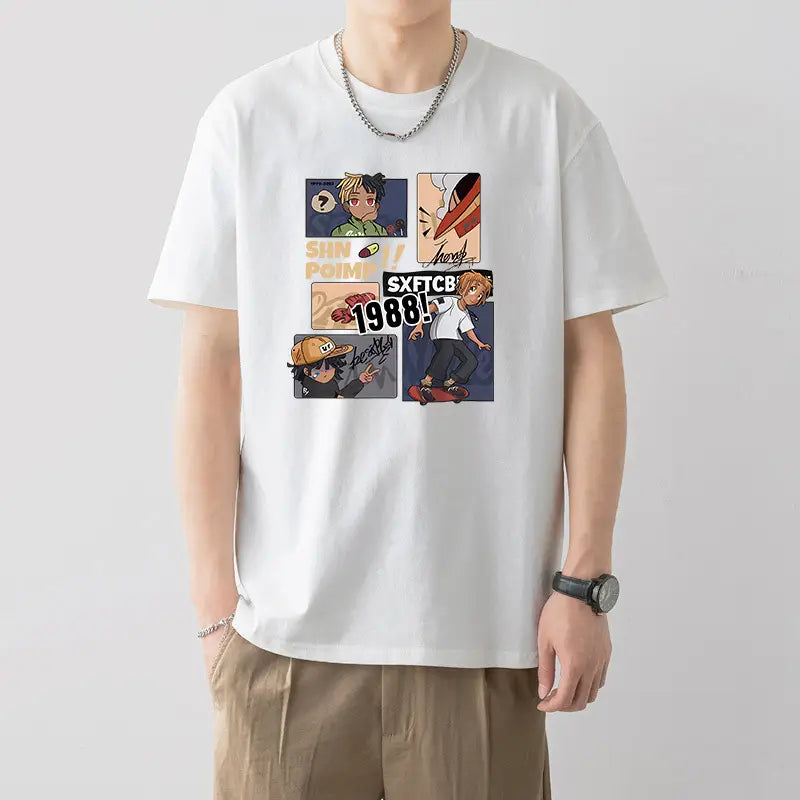 Men Silent Night Dragon Printed T-Shirt White