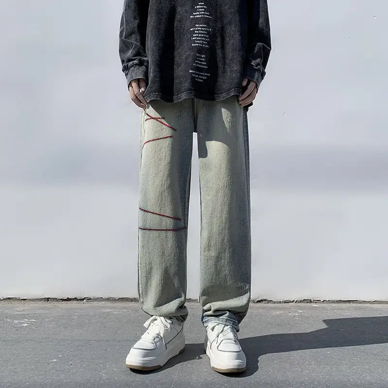 Men's Black Loose Straight Jeans 2023 Spring Autumn