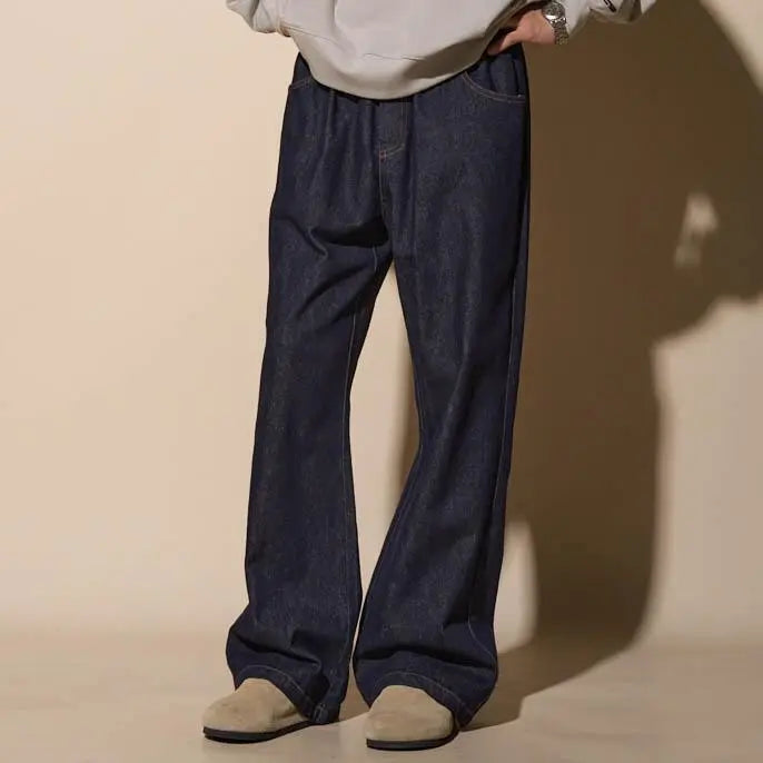 American Style Wide Leg Jeans Dark Blue Unisex Casual