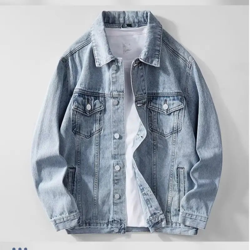 Men Korean Style Dark Denim Jacket Casual Work Top