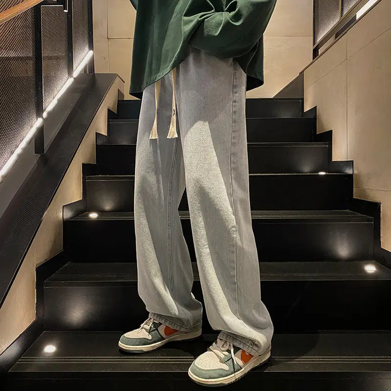 Men's Wide Leg Straight Leg Jeans Spring Autumn Loose Fit