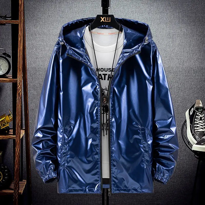 Men's Blue Korean Style Hooded Jacket Large