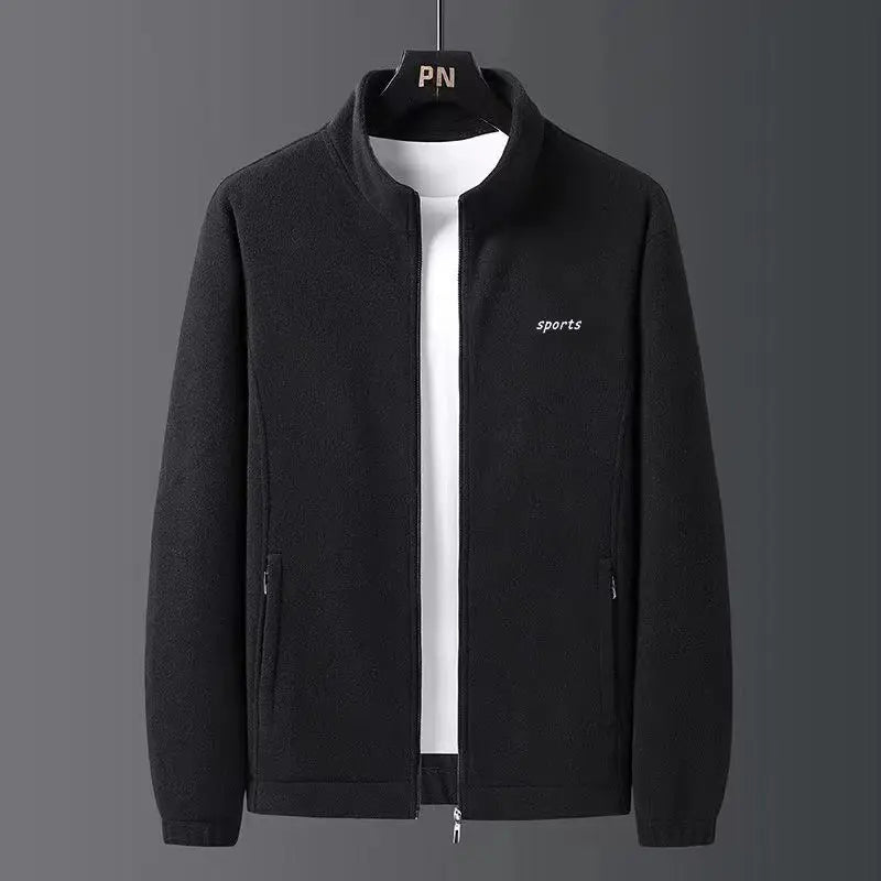 Men's 2-Sided Fleece Jacket Navy Beige Large