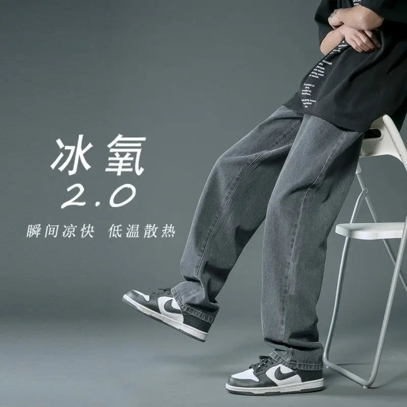 Men Light Blue Denim Jeans 2024 New Arrival Loose Casual