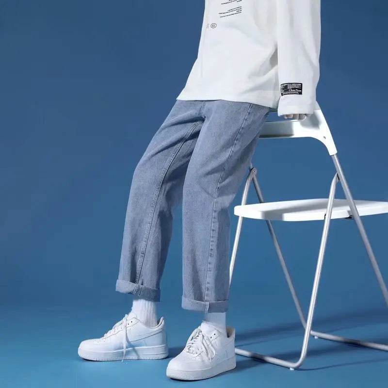 Men's Black Loose Straight Jeans Spring Summer New