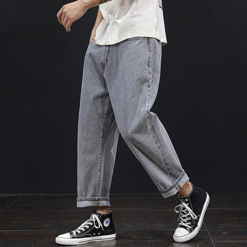 Plus Size Men Denim Cropped Pants 2022 Grey