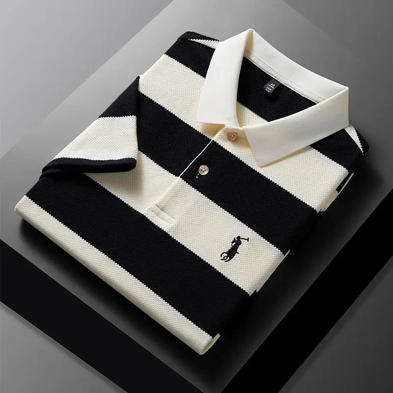 Men's Blue White Striped Polo T-Shirt Short Sleeve