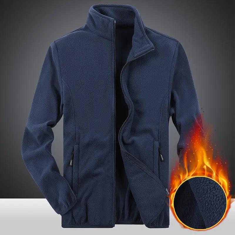 Men's Grey Fleece Warm Jacket with Collar