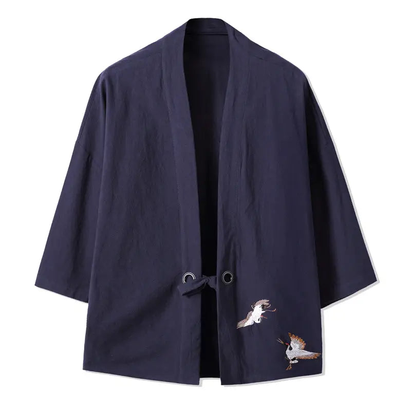 Men's 2018 Hanfu Jacket Cotton Linen Embroidery Brown Large