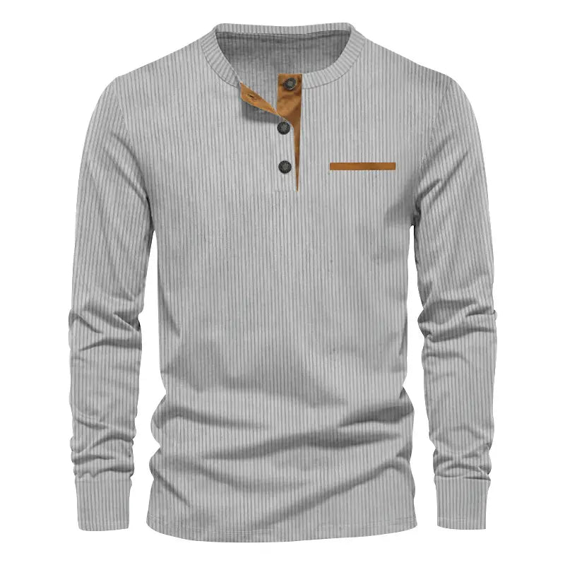 Men's Long Sleeve Corduroy Henley Shirt Olive Green