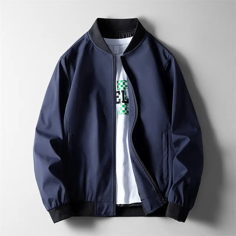 Men's Green Bomber Jacket Solid Collar Slim Fit