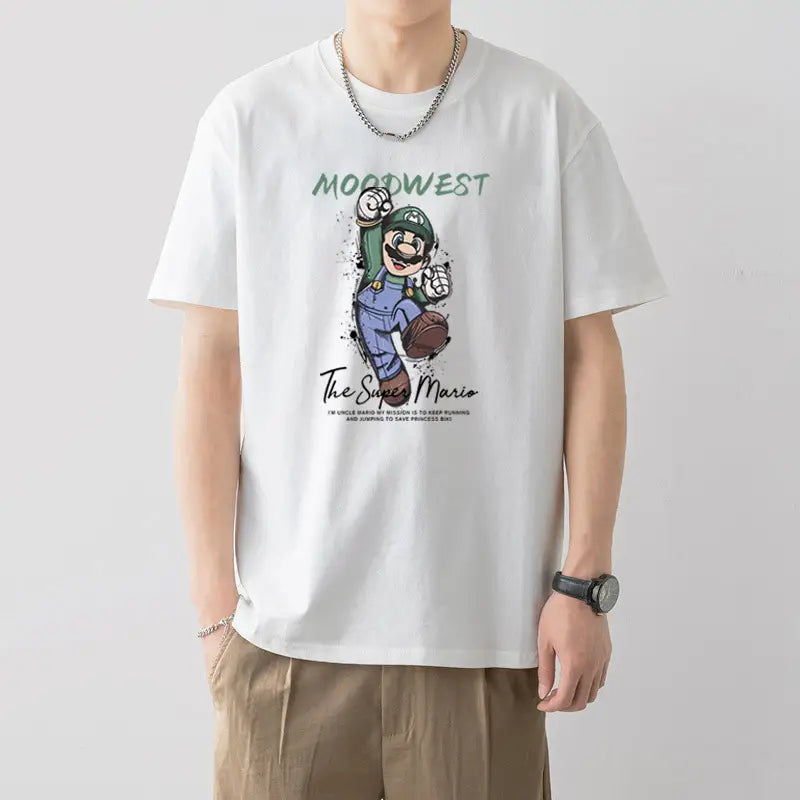 Men Silent Night Dragon Printed T-Shirt White