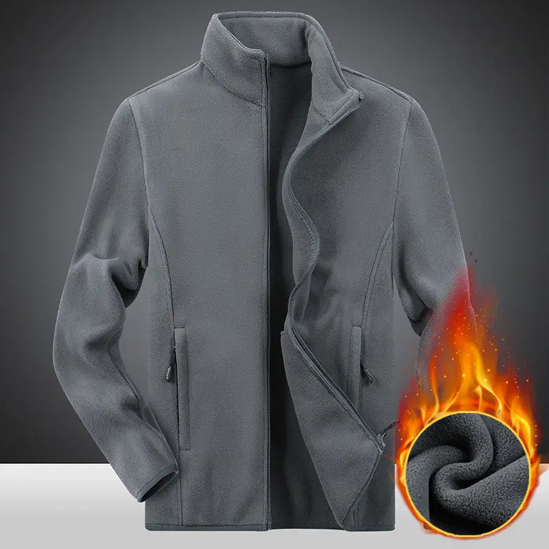 Men's Grey Fleece Warm Jacket with Collar