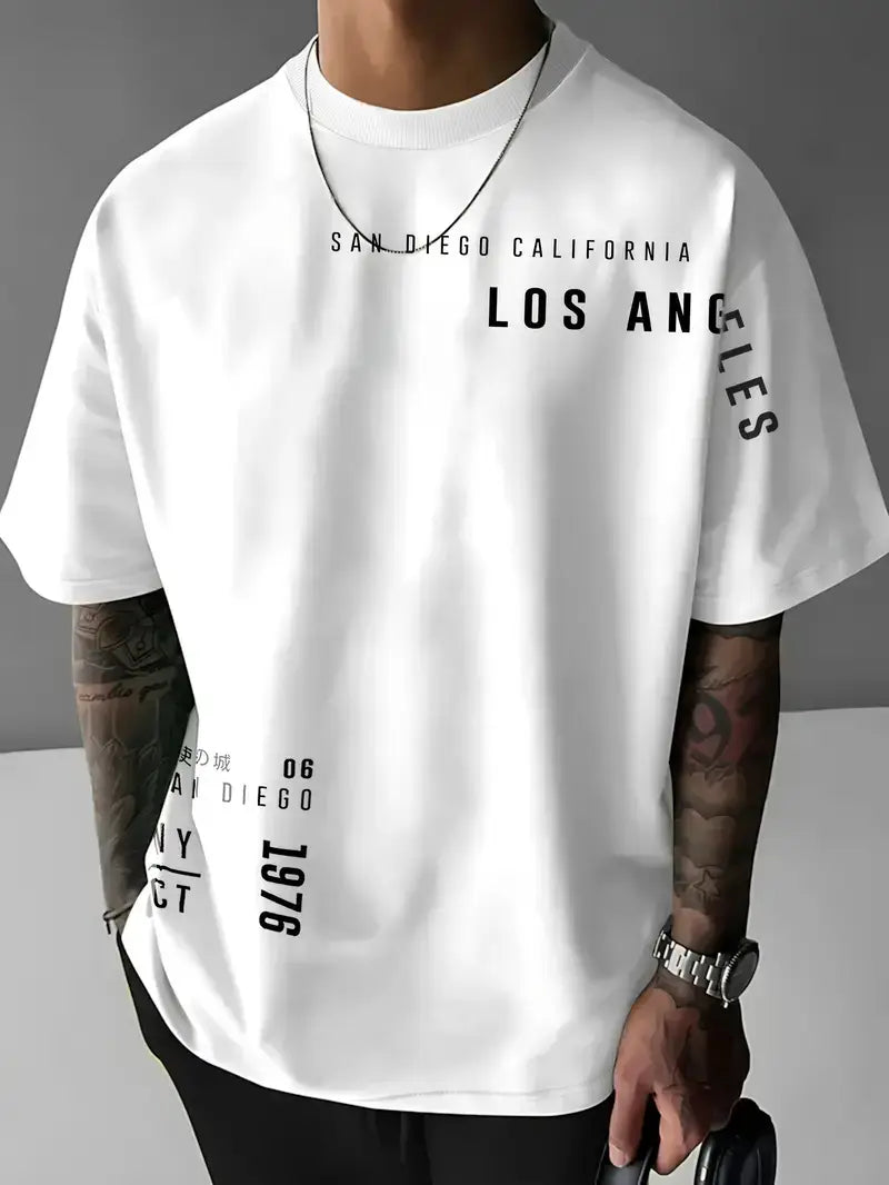 Men Purple Los Angeles Printed T-Shirt Short Sleeve