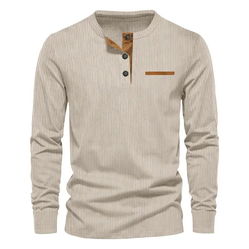Men's Long Sleeve Corduroy Henley Shirt Olive Green