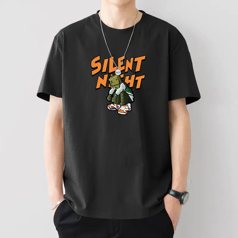 Men Silent Night Dragon Printed T-Shirt White
