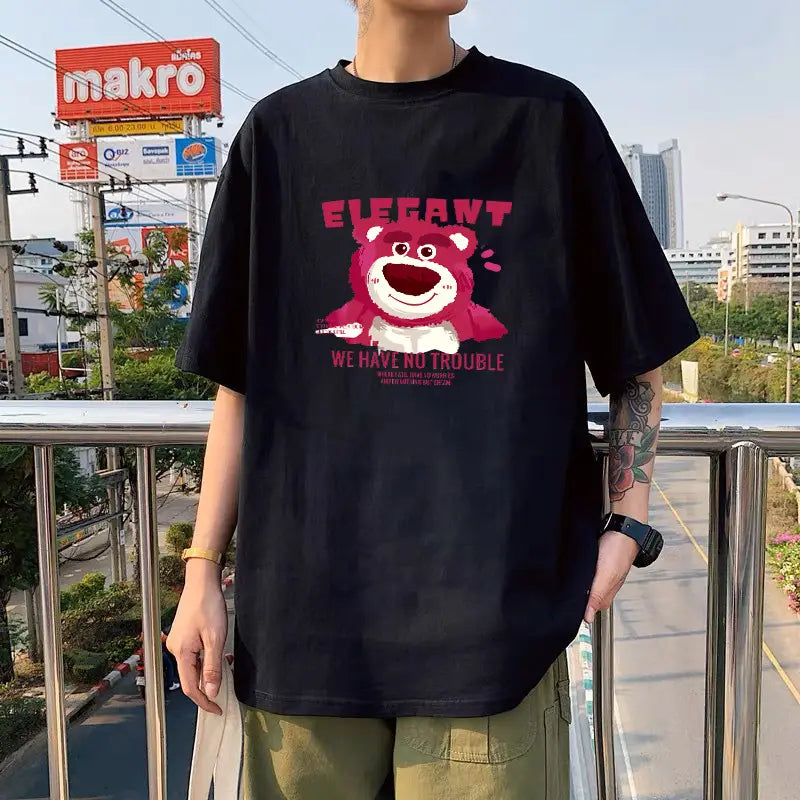 Black Ice Silk T-Shirt "IM NOT STINGER" Round Neck Short Sleeve