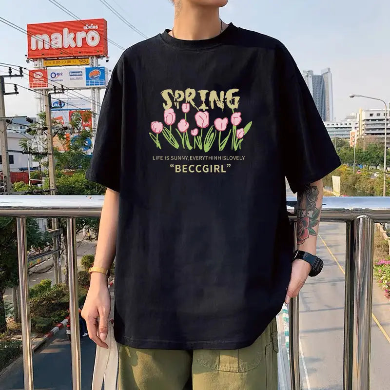 Black Ice Silk T-Shirt "IM NOT STINGER" Round Neck Short Sleeve