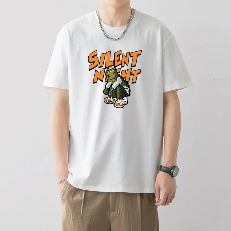 Men Silent Night Dragon Printed T-Shirt White