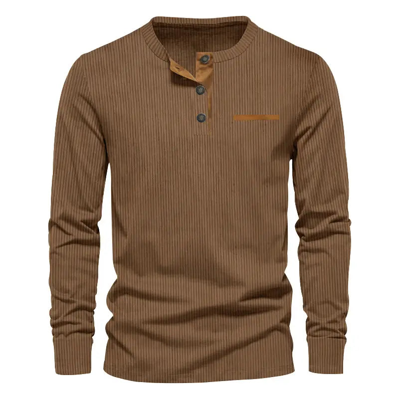 Men's Long Sleeve Corduroy Henley Shirt Olive Green