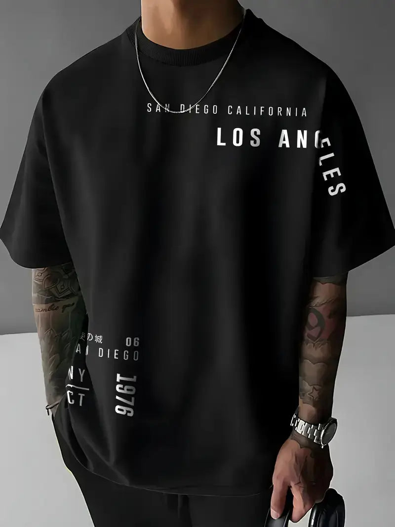 Men Purple Los Angeles Printed T-Shirt Short Sleeve