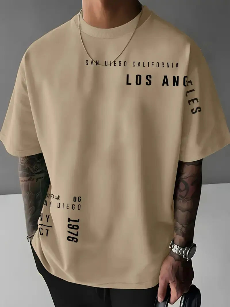 Men Purple Los Angeles Printed T-Shirt Short Sleeve