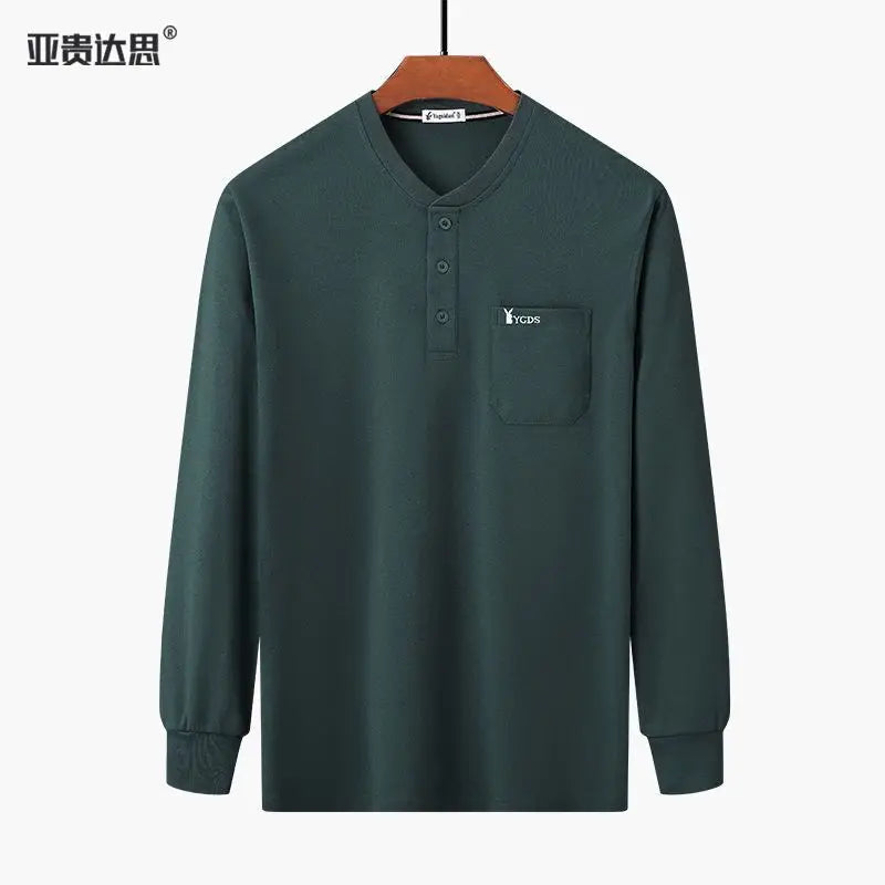 Men Green Cotton Collar T-Shirt with Pocket