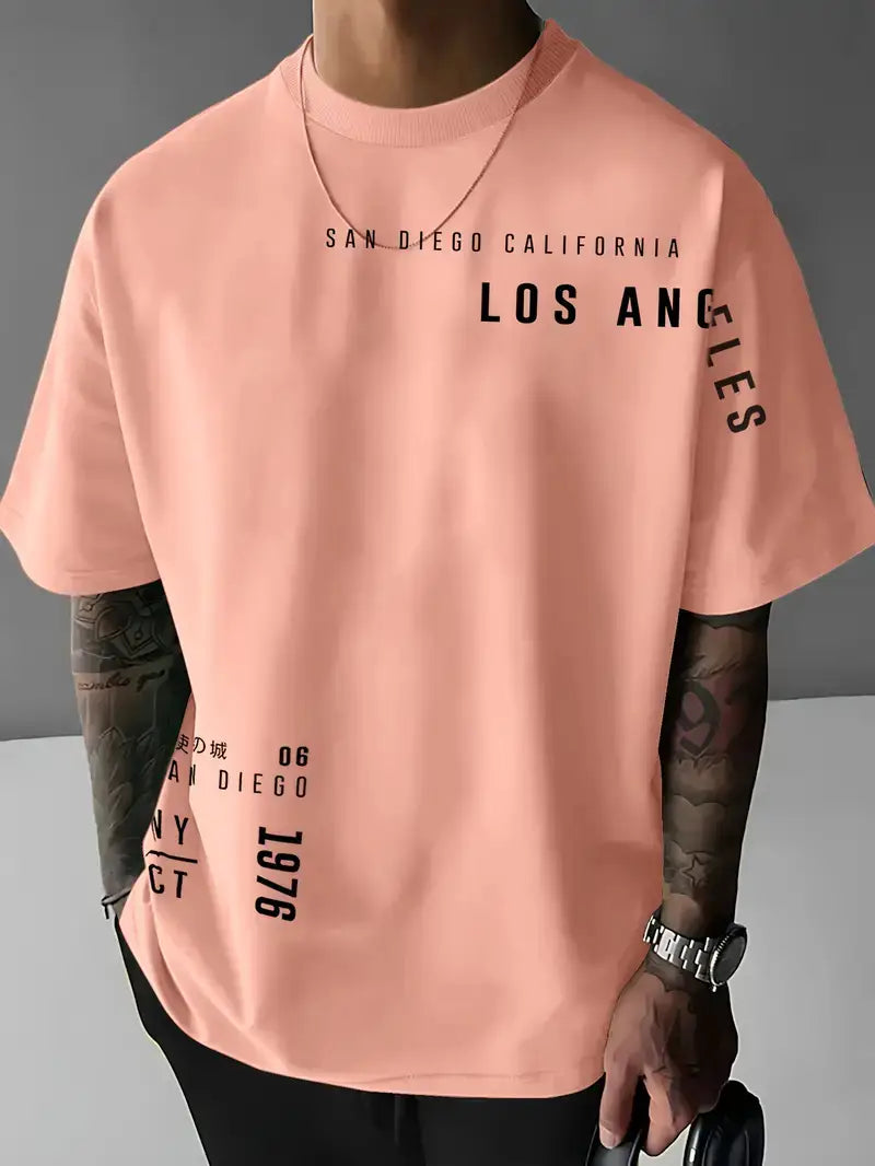 Men Purple Los Angeles Printed T-Shirt Short Sleeve