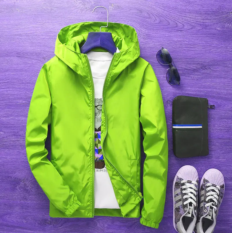Men's Grey Hooded Windbreaker Jacket with Print