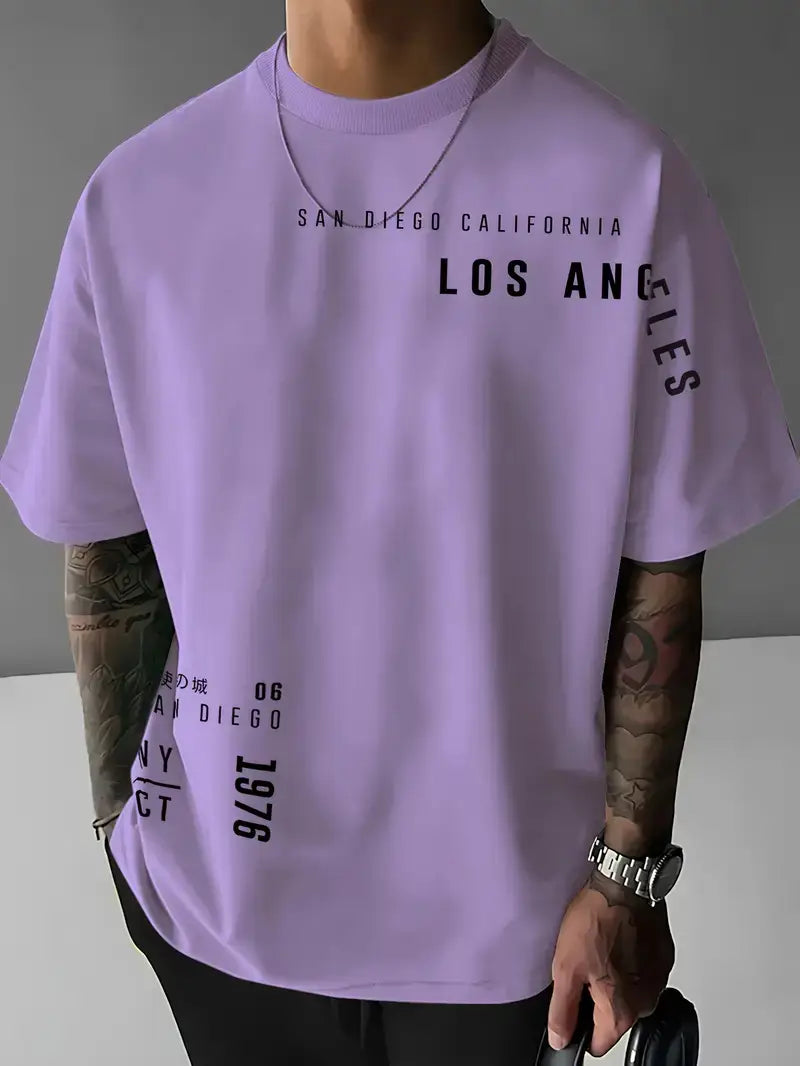 Men Purple Los Angeles Printed T-Shirt Short Sleeve