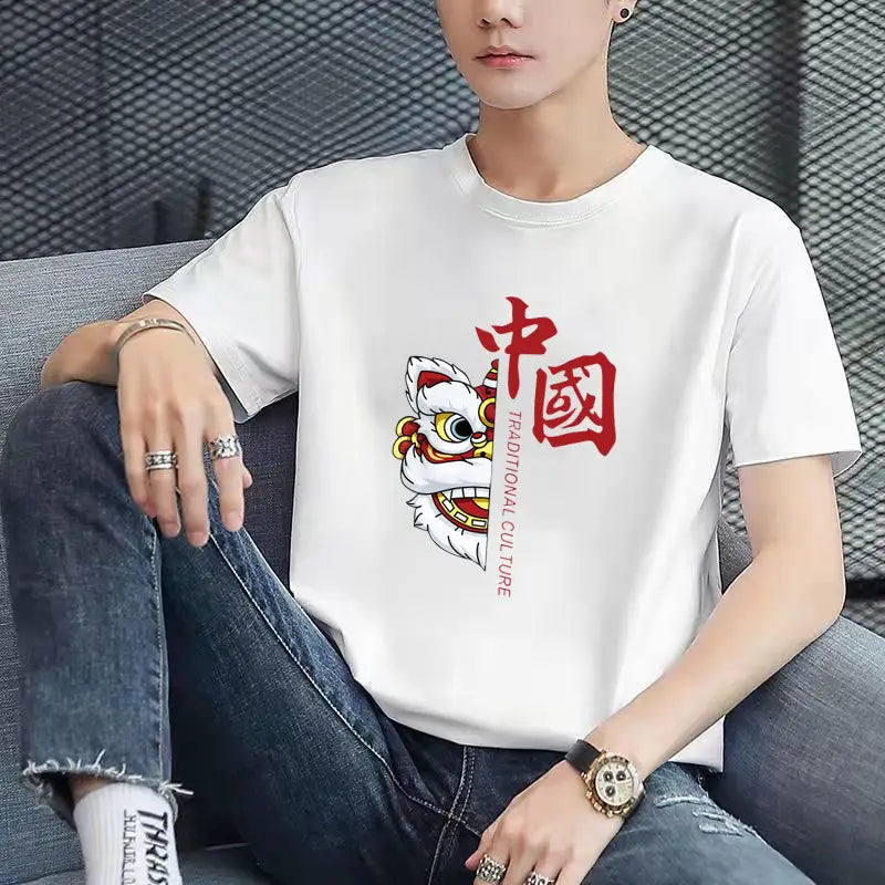 Men Yellow Loose Sleeve T-Shirt Round Neck