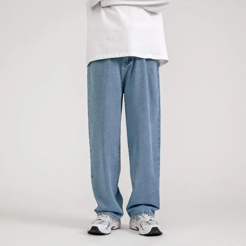 Men Vintage Wash Denim Jeans Loose Fit American Style