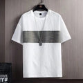 Men Ice Silk T-Shirt Loose Fit Black Grey Stripes