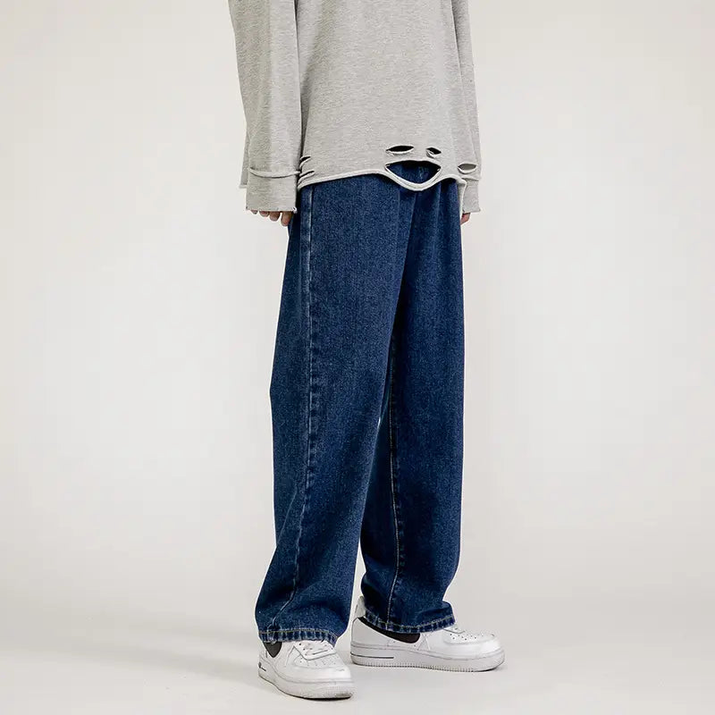 Men Vintage Wash Denim Jeans Loose Fit American Style
