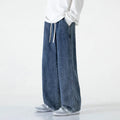Muqiu Men Fleece-Lined Wide Leg Jeans Blue Grey Washed