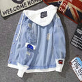 Men's Light Blue Denim Hooded Jacket with White Hood & Embroidery