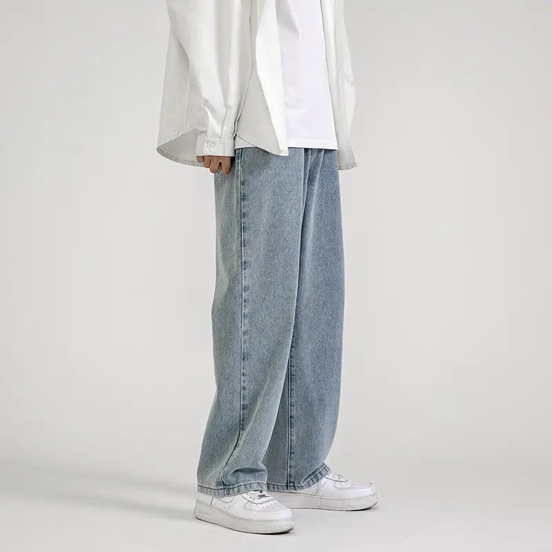 Men Vintage Wash Denim Jeans Loose Fit American Style