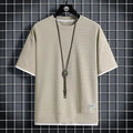 Men's Waffle Round Neck Short Sleeve Shirt Grey Large