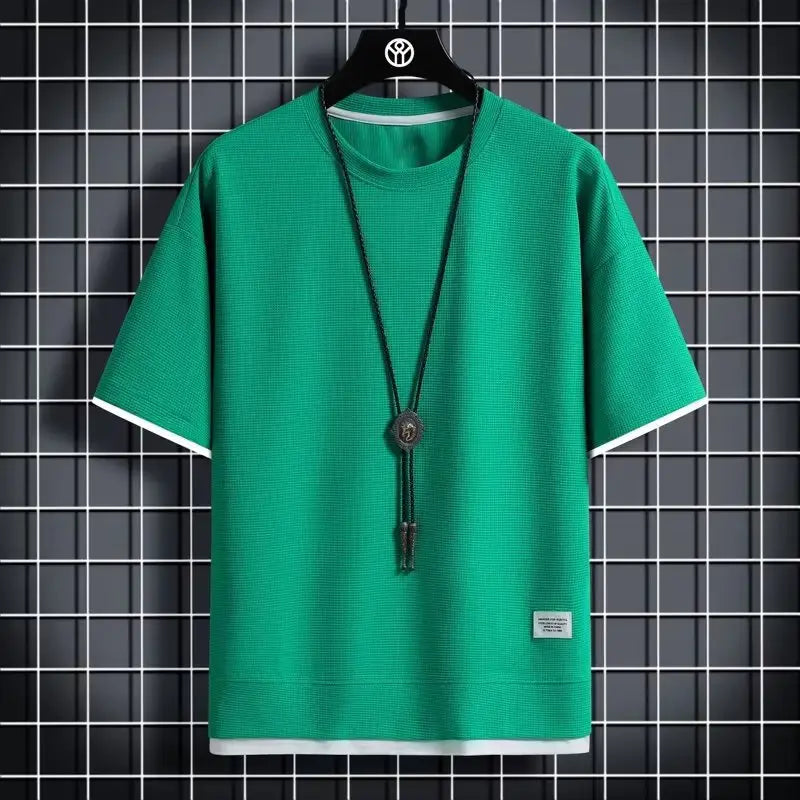 Men's Waffle Round Neck Short Sleeve Shirt Grey Large