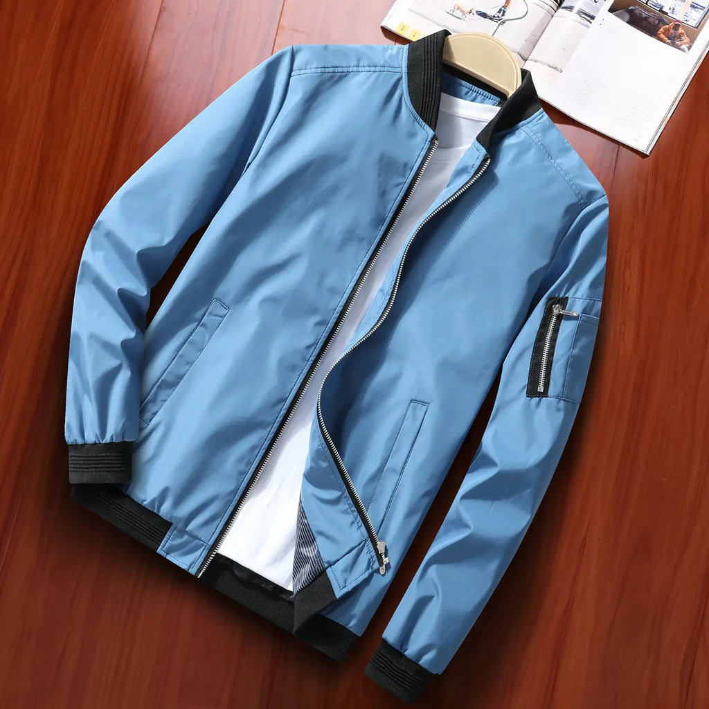 Men's Blue Bomber Jacket Spring Autumn Casual Coat
