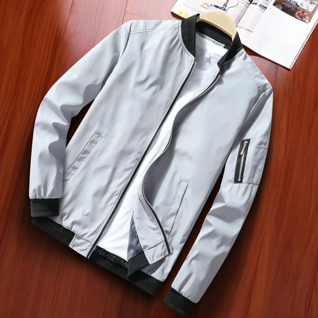 Men's Blue Bomber Jacket Spring Autumn Casual Coat